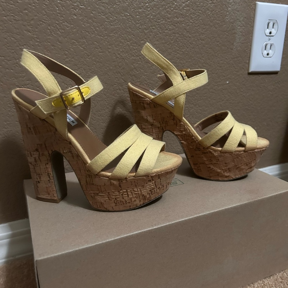 Steve Madden Yellow Platform Shoes with Crisscross Straps
